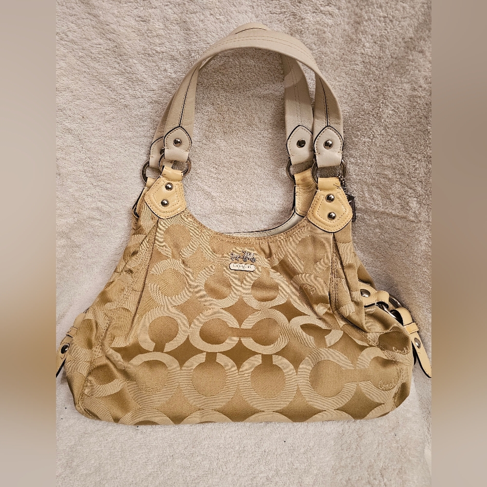 AUTHENTIC COACH SIGNATURE C BEIGE/GOLD LARGE HANDBAG SATCHEL